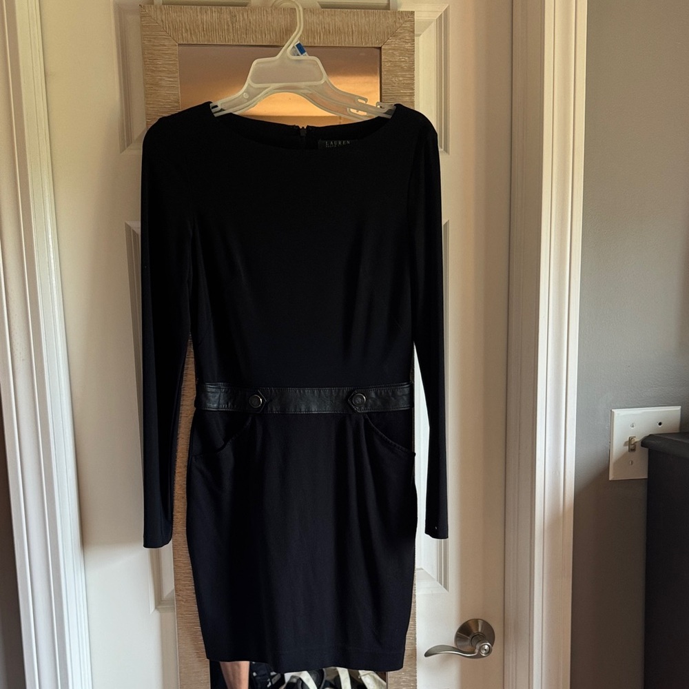 Ralph Lauren Black Long Sleeve Dress with Button Accents